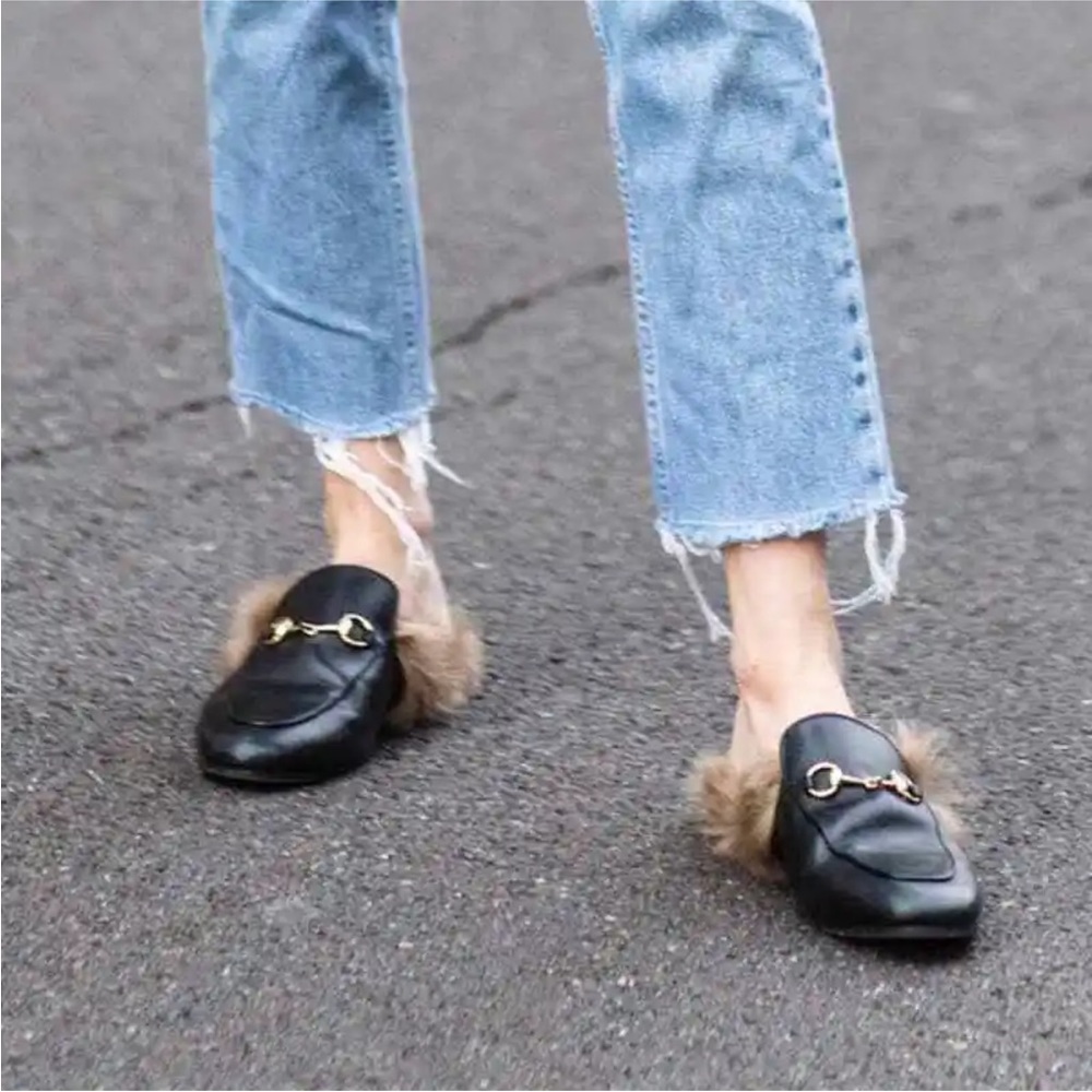 Gucci Princetown Fur Lined Horsebit Mule Black Size 37